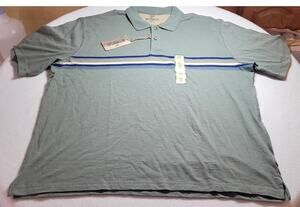 Outdoor Life Men's Polo T Shirt XXL Khaki Green Stripes Casual Short Sleeve NWT